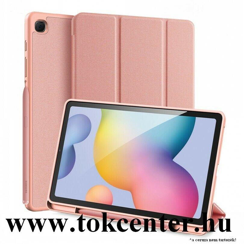 Samsung Galaxy Tab S6 Lite 10.4 LTE (SM-P615) / WIFI (SM-P610) DUX DUCIS DOMO tok álló, bőr hatású (aktív flip, oldalra nyíló, TRIFOLD asztali tartó funkció, textil minta) ROZÉARANY