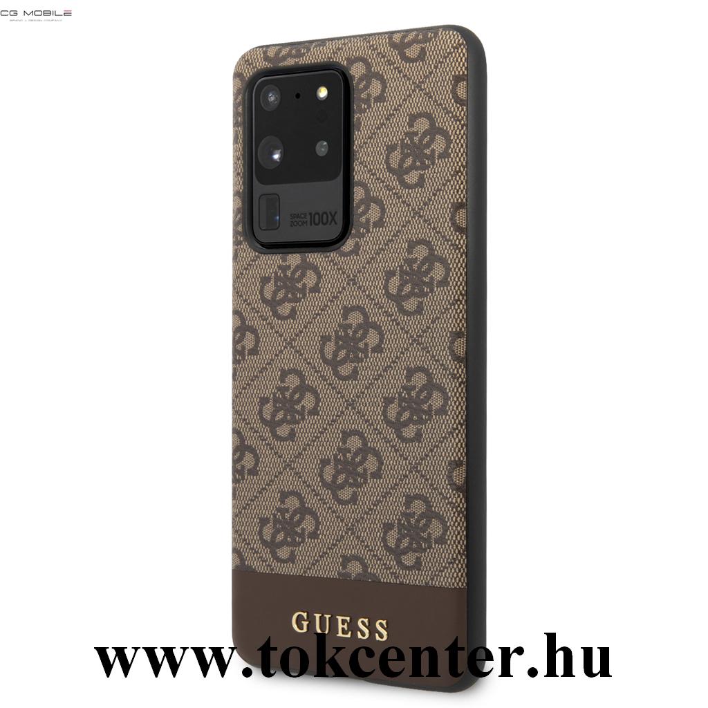 Samsung Galaxy S20 Ultra (SM-G988F) / Galaxy S20 Ultra 5G (SM-G988B) GUESS 4G Stripe műanyag telefonvédő (textil hátlap) BARNA (GUHCS69G4GLBR)