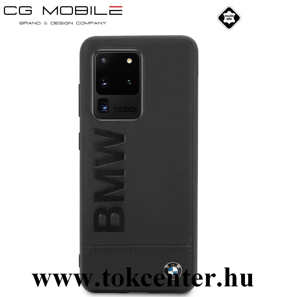 Samsung Galaxy S20 Ultra (SM-G988F) / S20 Ultra 5G (SM-G988B) BMW SIGNATURE IMPRINT LOGO műanyag telefonvédő (valódi bőr bevonat) FEKETE (BMHCS69LLSB)