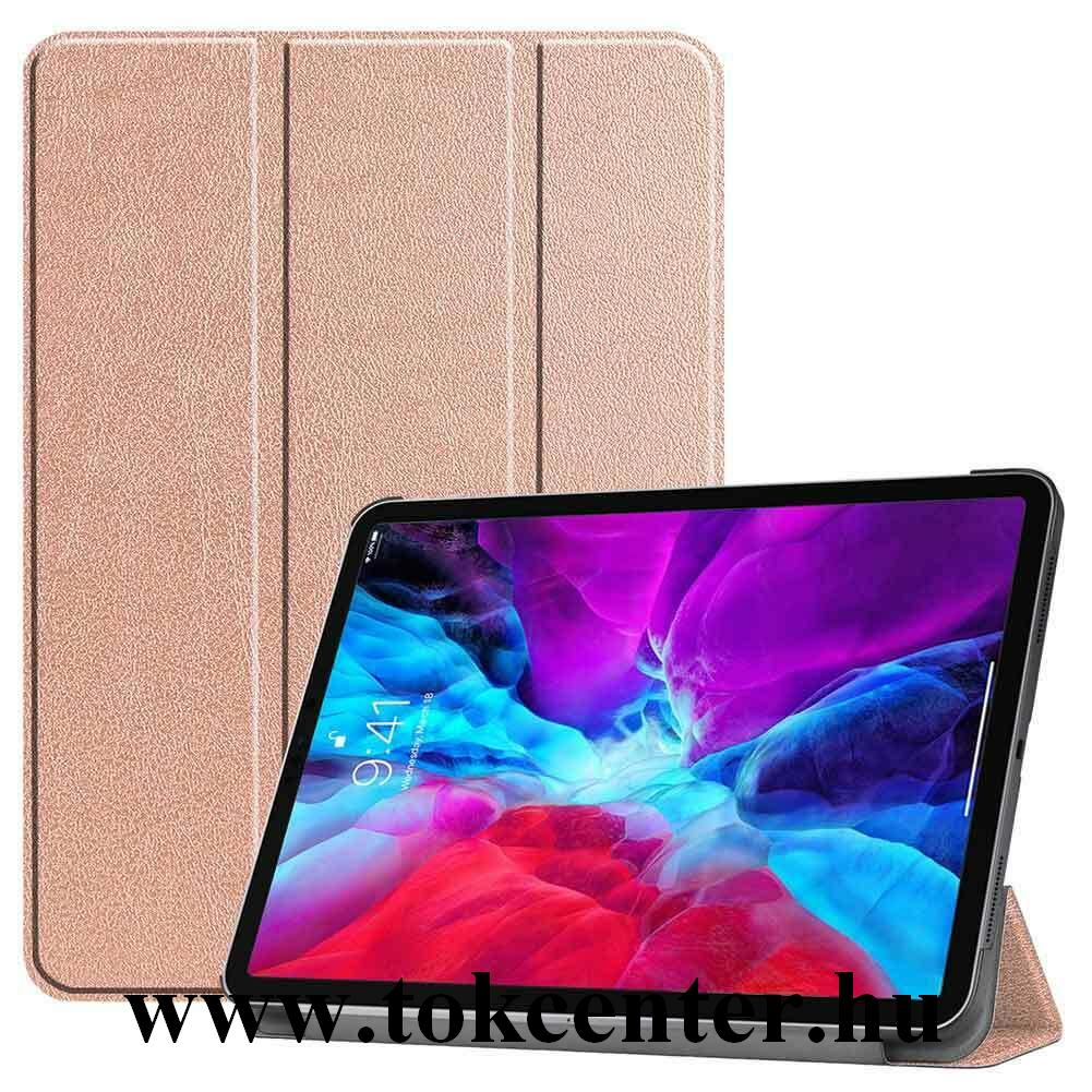 Apple IPAD Pro 12.9 (2018) / Apple IPAD Pro 12.9 (2020) Tok álló, bőr hatású (aktív flip, oldalra nyíló, TRIFOLD asztali tartó funkció) ROZÉARANY