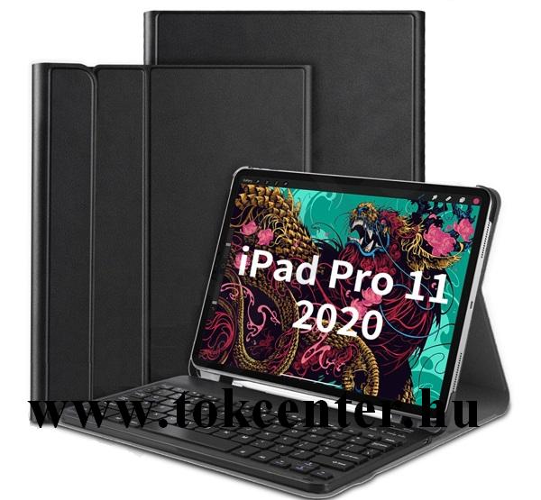Apple IPAD Pro 11 (2020) Tok álló, bőr hatású (FLIP, bluetooth billentyűzet, asztali tartó funkció, QWERTY, angol nyelvű) FEKETE