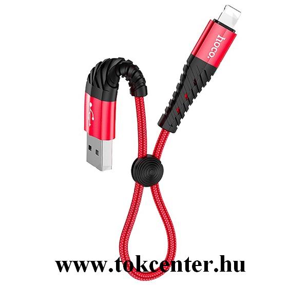 HOCO X38 adatátvitel adatkábel és töltő (Lightning 8-pin, 25 cm, csavarodás elleni védelem) PIROS