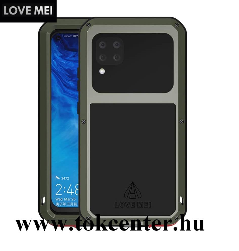 Huawei P40 Lite 4G / Nova 6 SE LOVE MEI Powerful defender telefonvédő gumi (ütésálló, fém keret + Gorilla Glass üveg) SÖTÉTZÖLD