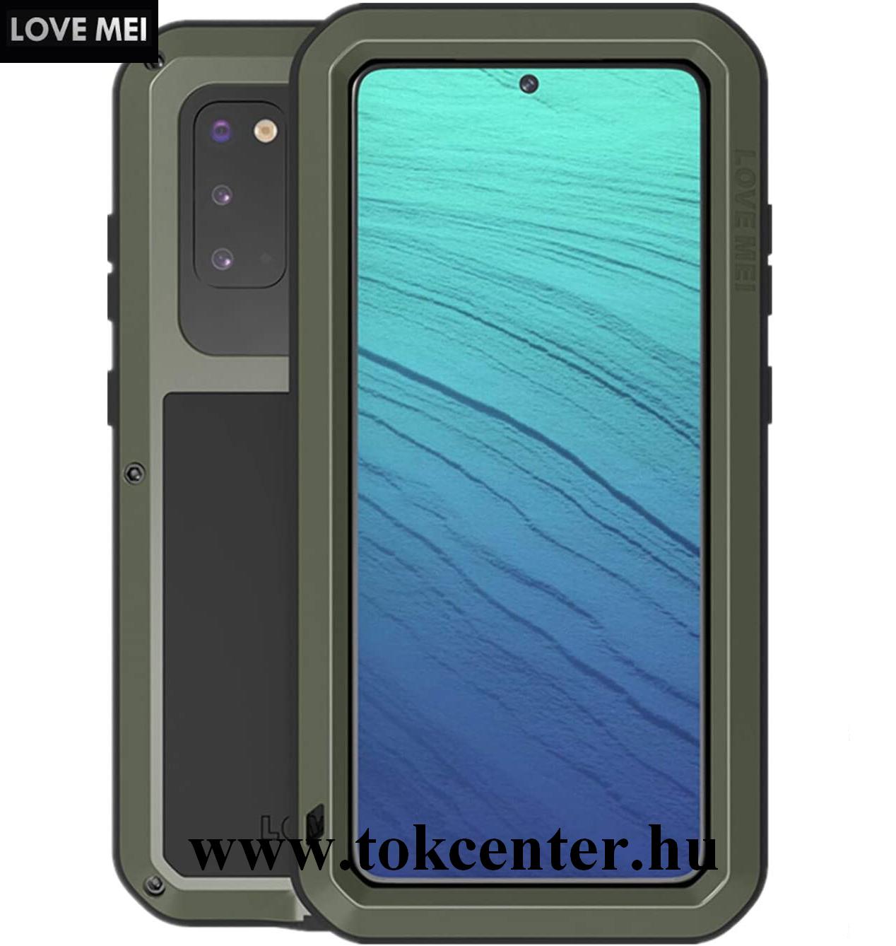 Samsung Galaxy S20 5G (SM-G981U) LOVE MEI Powerful defender telefonvédő gumi (ütésálló, fém keret + Gorilla Glass üveg) SÖTÉTZÖLD