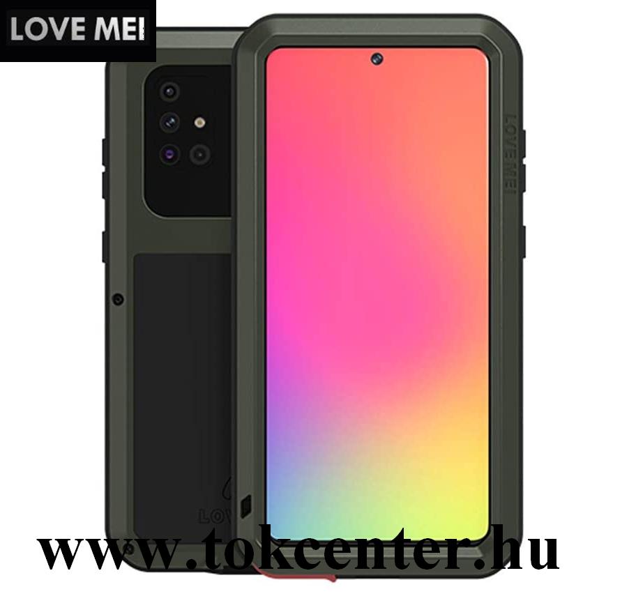 Samsung Galaxy A71 (SM-A715F) LOVE MEI Powerful defender telefonvédő gumi (ütésálló, fém keret + Gorilla Glass üveg) SÖTÉTZÖLD
