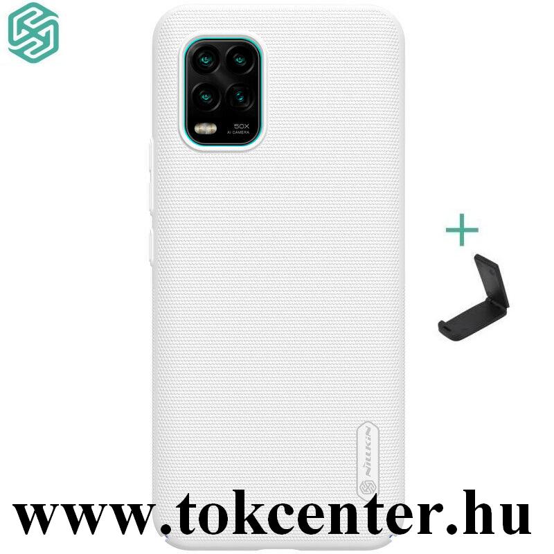 Xiaomi Mi 10 Lite 5G NILLKIN SUPER FROSTED műanyag telefonvédő (gumírozott, érdes felület + asztali tartó) FEHÉR