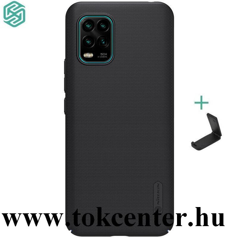 Xiaomi Mi 10 Lite 5G NILLKIN SUPER FROSTED műanyag telefonvédő (gumírozott, érdes felület + asztali tartó) FEKETE