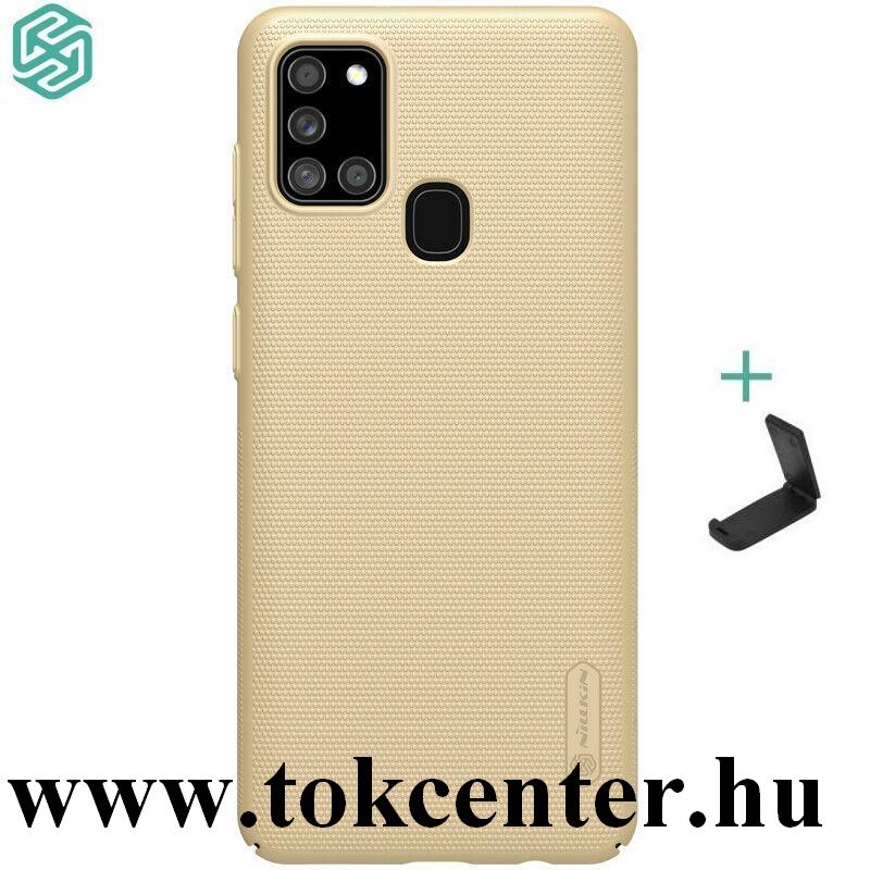 Samsung Galaxy M21 (SM-M215f) NILLKIN SUPER FROSTED műanyag telefonvédő (gumírozott, érdes felület + asztali tartó) ARANY