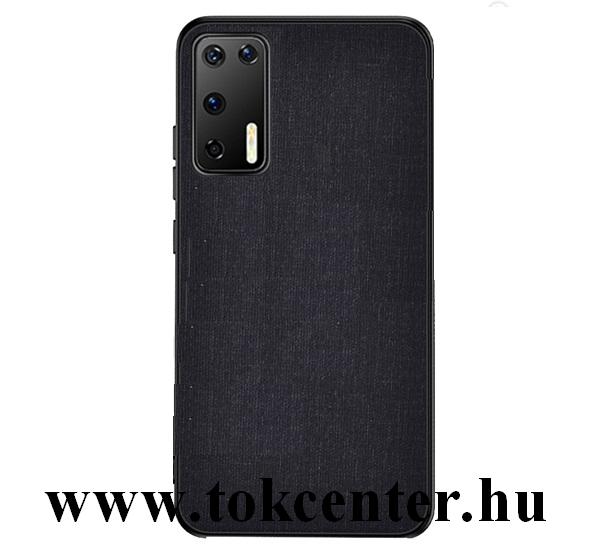 Huawei P40 Műanyag telefonvédő (közepesen ütésálló, szilikon keret, textil hátlap) FEKETE