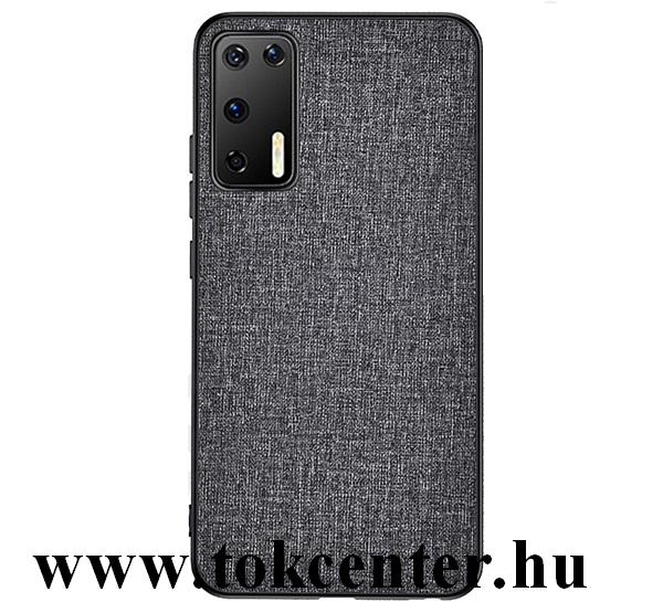 Huawei P40 Műanyag telefonvédő (közepesen ütésálló, szilikon keret, textil hátlap) SZÜRKE