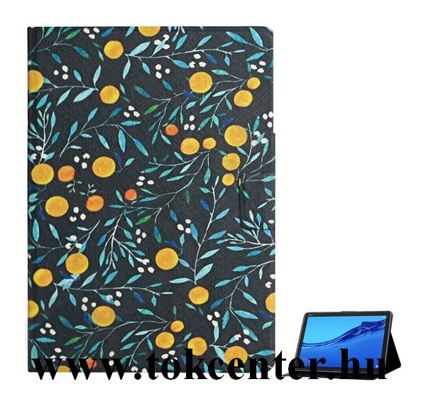 Lenovo Tab M10 (TB-X605F) / Lenovo Tab M10 HD (TB-X505F) Tok álló, bőr hatású (FLIP, oldalra nyíló, asztali tartó funkció, narancs minta) FEKETE