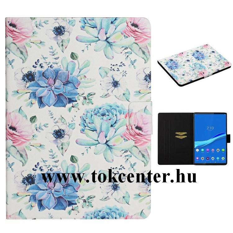 Lenovo Tab M10 (TB-X605F) / Lenovo Tab M10 HD (TB-X505F) Tok álló, bőr hatású (FLIP, oldalra nyíló, asztali tartó funkció, színes virág minta) FEHÉR