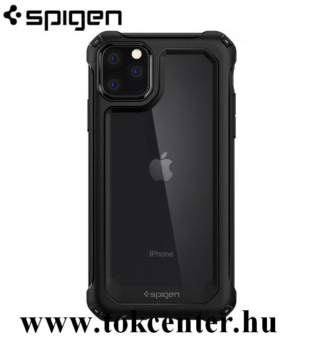 Apple iPhone 11 Pro Max SPIGEN GAUNTLET műanyag telefonvédő (szilikon keret, közepesen ütésálló, légpárnás sarok, átlátszó hátlap) FEKETE (075CS27495)