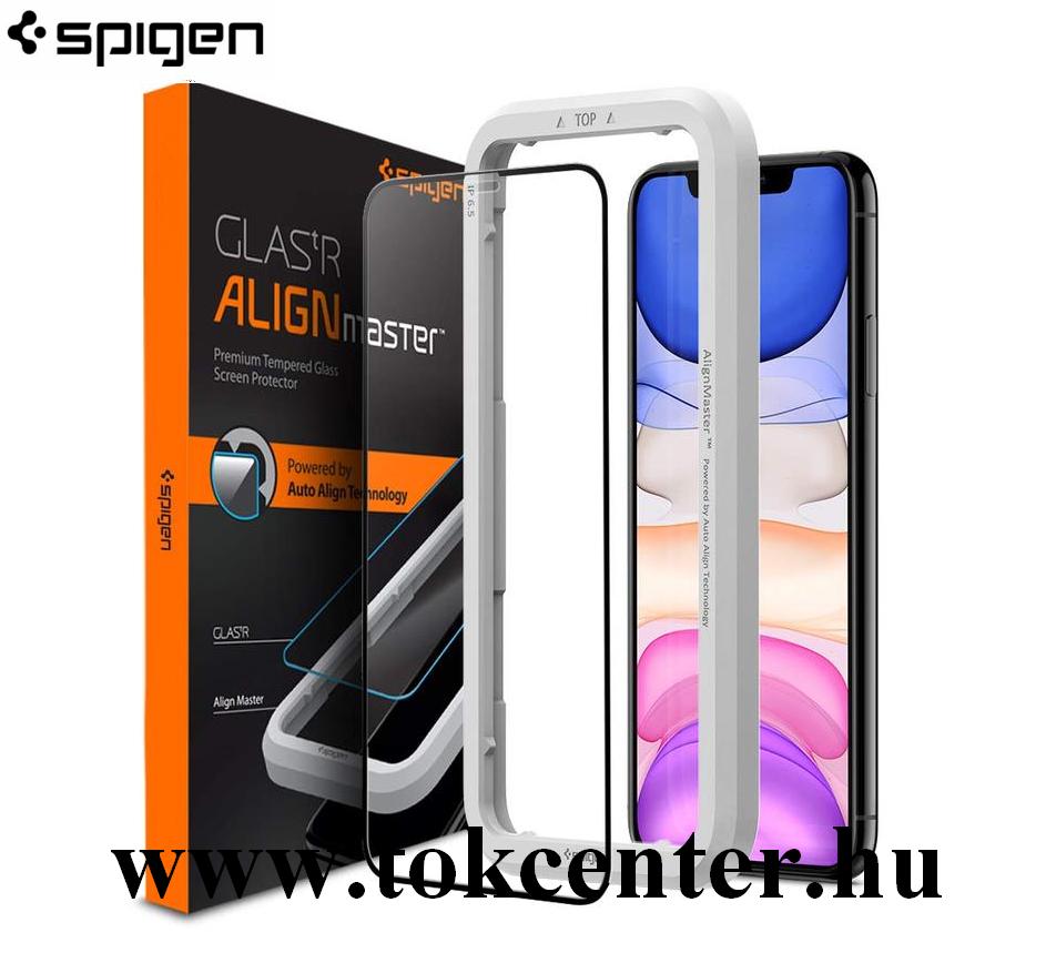 Apple iPhone 11 / Apple iPhone XR 6.1 SPIGEN GLASTR ALIGNMASTER képernyővédő üveg (2.5D full cover, íves, karcálló, 0.3mm, 9H + keret) FEKETE (AGL00106)