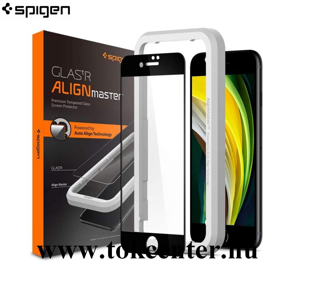 Apple iPhone 7 4.7 / Apple iPhone 8 4.7 / Apple iPhone SE (2020) SPIGEN GLASTR ALIGNMASTER képernyővédő üveg (2.5D full cover, íves, karcálló, 0.3mm, 9H + keret) FEKETE (AGL01294)