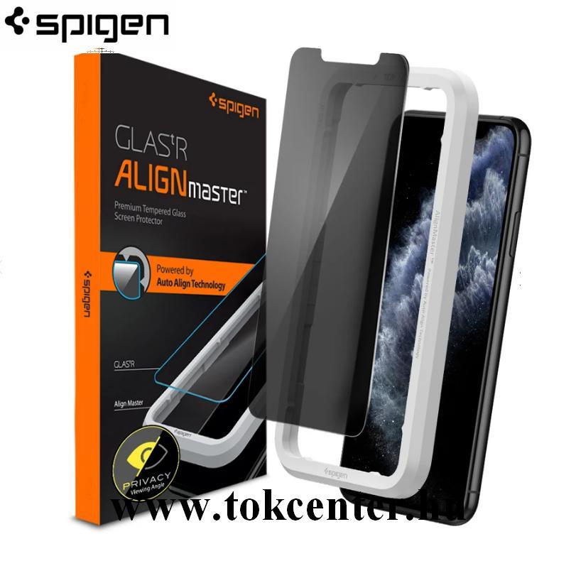 Apple iPhone 11 Pro Max SPIGEN GLASTR ALIGNMASTER képernyővédő üveg (2.5D full cover, karcálló, betekintés ellen, 0.2mm, 9H + keret) ÁTLÁTSZÓ (AGL00095)