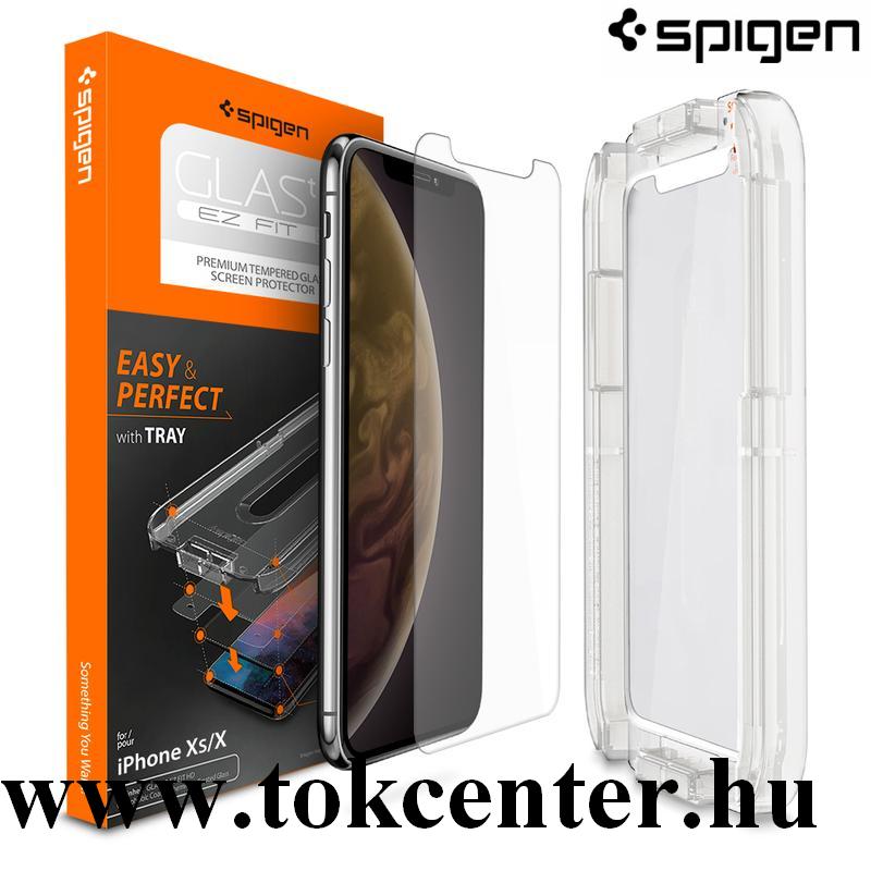 Apple iPhone X 5.8 / Apple iPhone XS 5.8 SPIGEN GLASTR EZ FIT HD képernyővédő üveg (2.5D full cover, íves, karcálló, 0.2mm, 9H + keret) ÁTLÁTSZÓ (063GL24823)