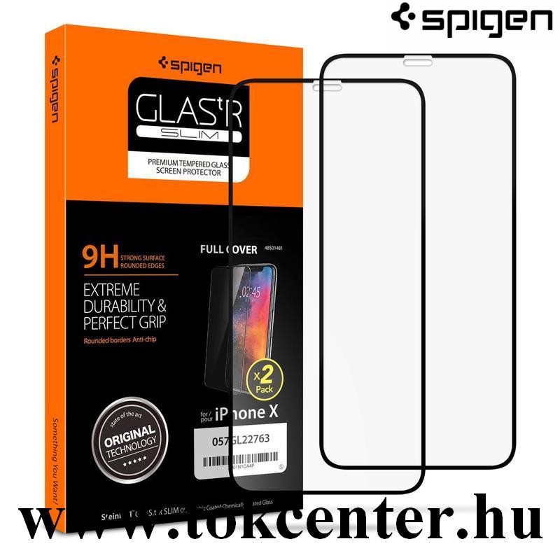 Apple iPhone 11 Pro SPIGEN GLASTR SLIM HD képernyővédő üveg (2 db, 3D full cover, íves, karcálló, tok barát, 0.33mm, 9H) FEKETE (057GL23120)