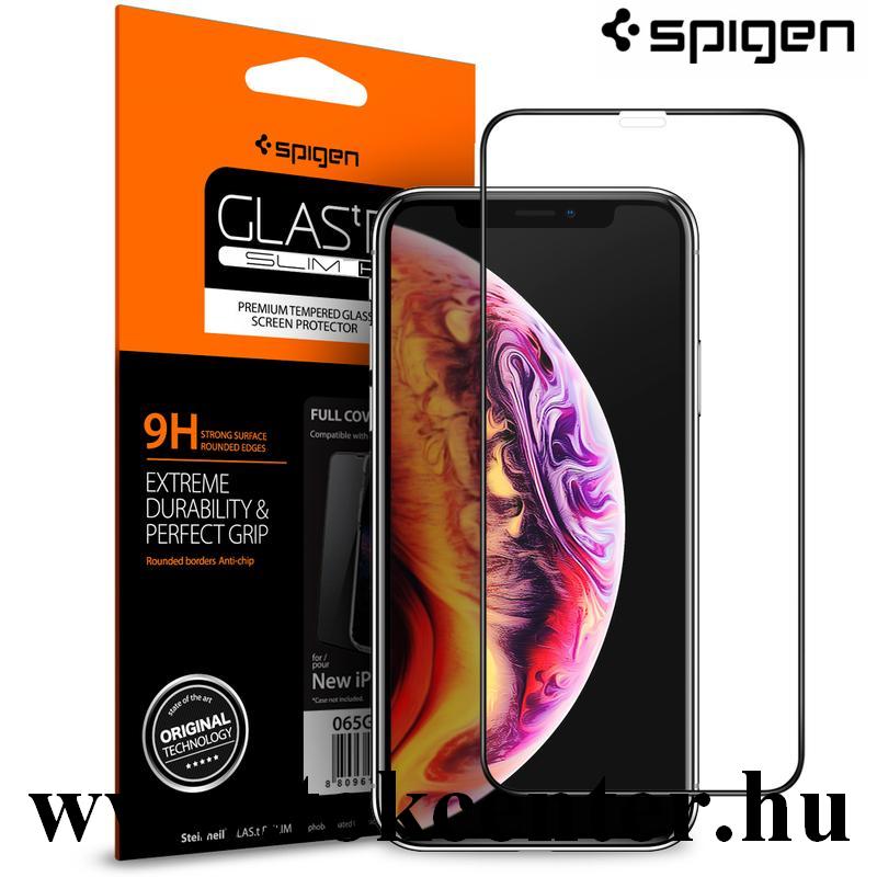 Apple iPhone XS Max 6.5 SPIGEN GLASTR SLIM HD képernyővédő üveg (3D full cover, íves, karcálló, tok barát, 0.33mm, 9H) FEKETE (065GL25232)
