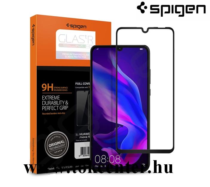 Huawei P30 Lite (Nova 4e) SPIGEN GLASTR SLIM HD képernyővédő üveg (3D full cover, íves, karcálló, tok barát, 0.33mm, 9H) FEKETE (L39GL26019)
