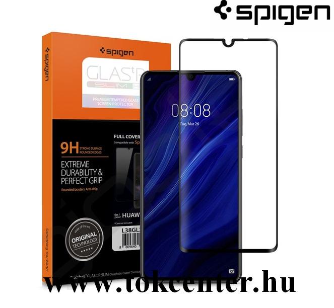 Huawei P30 SPIGEN GLASTR SLIM HD képernyővédő üveg (3D full cover, íves, karcálló, tok barát, 0.33mm, 9H) FEKETE (L38GL26018)