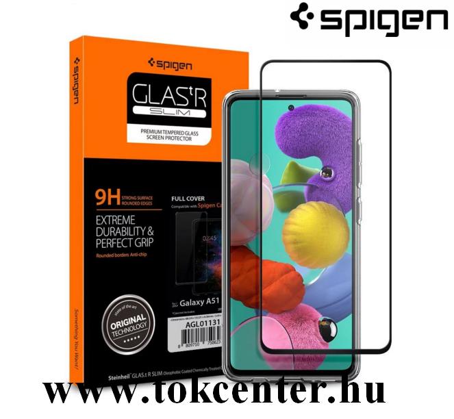 Samsung Galaxy A51 (SM-A515F) SPIGEN GLASTR SLIM HD képernyővédő üveg (3D full cover, íves, karcálló, tok barát, 0.33mm, 9H) FEKETE
