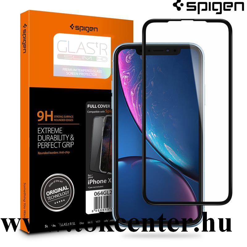 Apple iPhone 11 / Apple iPhone XR 6.1 SPIGEN GLASTR SLIM HD képernyővédő üveg (3D full cover, íves, karcálló, tok barát, 0.33mm, 9H) FEKETE ( 064GL25233)