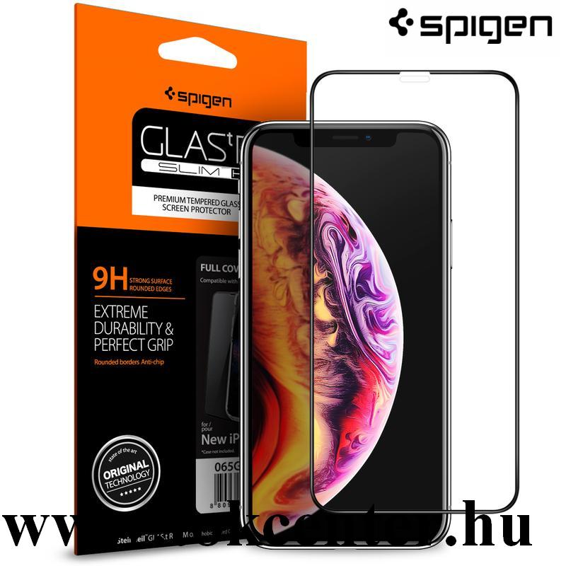 Apple iPhone X 5.8 / Apple iPhone XS 5.8 SPIGEN GLASTR SLIM HD képernyővédő üveg (3D full cover, íves, karcálló, tok barát, 0.33mm, 9H) FEKETE (063GL25234)