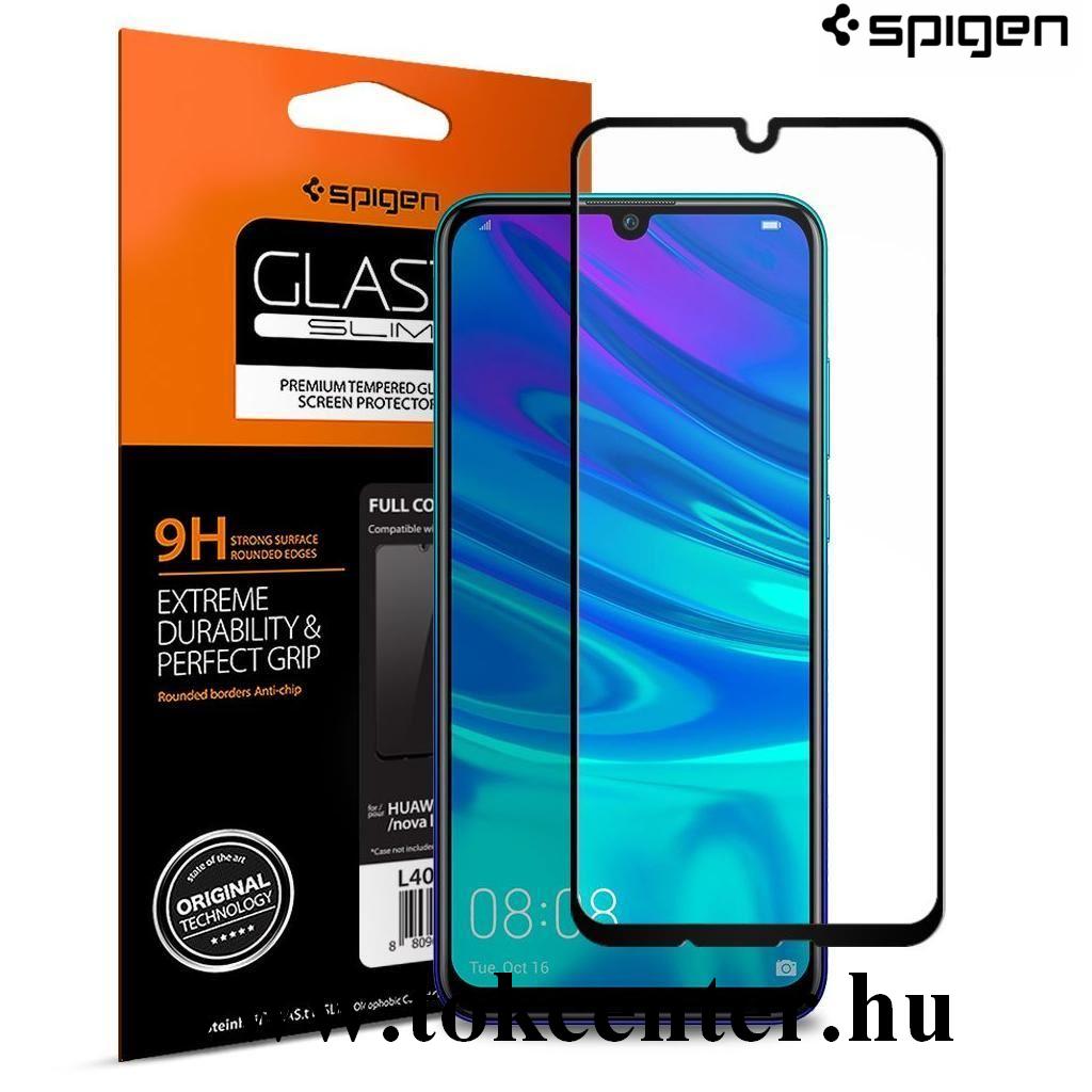 Huawei P Smart (2019) SPIGEN GLASTR SLIM képernyővédő üveg (3D full cover, íves, karcálló, tok barát, 0.33mm, 9H) FEKETE (L40GL26096)