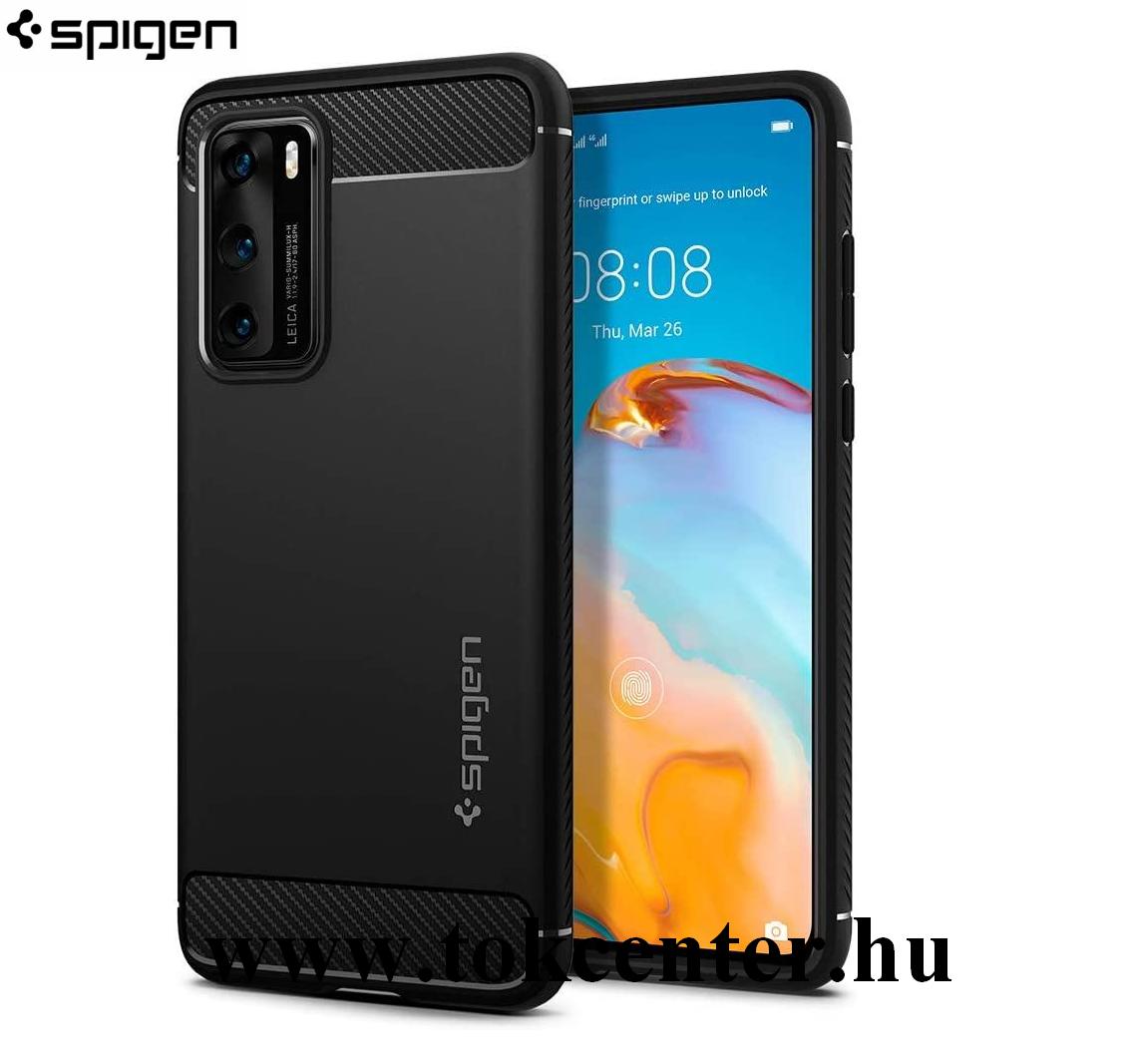 Huawei P40 SPIGEN RUGGED ARMOR szilikon telefonvédő (közepesen ütésálló, légpárnás sarok, karbon minta) FEKETE (ACS00970)