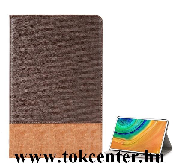Huawei MatePad Pro LTE (MRX-AL19) / WIFI (MRX-W19) Tok álló, bőr hatású (aktív flip, oldalra nyíló, asztali tartó funkció, textil minta) SÖTÉTBARNA