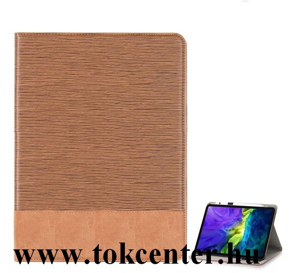 Huawei MatePad Pro LTE (MRX-AL19) / WIFI (MRX-W19) Tok álló, bőr hatású (aktív flip, oldalra nyíló, asztali tartó funkció, textil minta) VILÁGOSBARNA