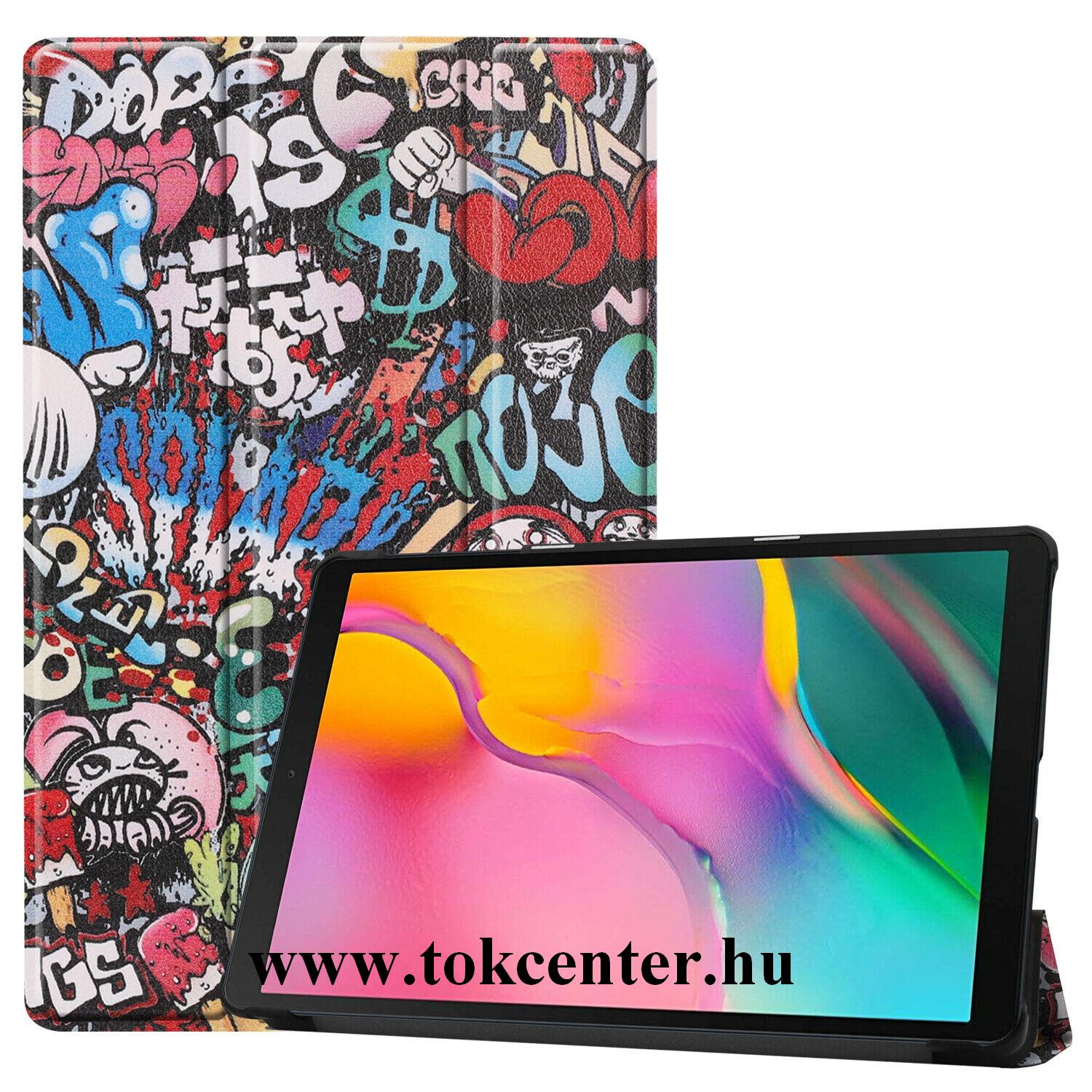 Huawei Mediapad T5 10 LTE / Huawei Mediapad T5 10 WIFI Tok álló, bőr hatású (aktív flip, oldalra nyíló, TRIFOLD asztali tartó funkció, graffiti minta) SZÍNES