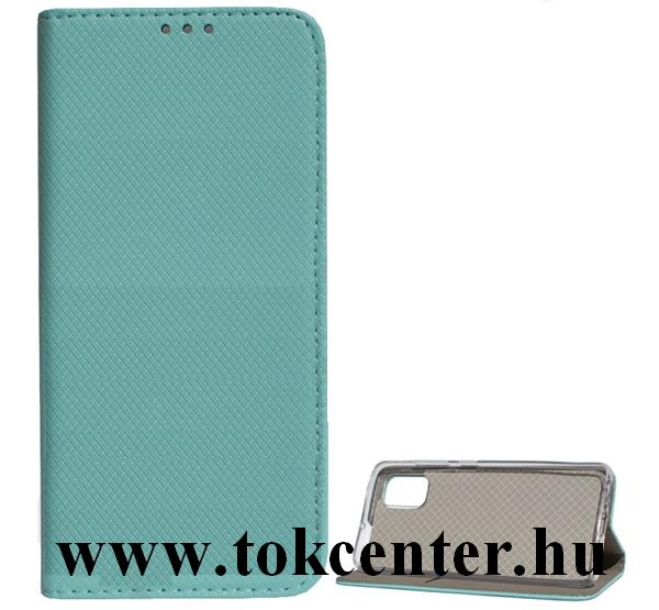 Huawei P Smart (2020) Tok álló, bőr hatású (FLIP, oldalra nyíló, asztali tartó funkció, rombusz minta) MENTAZÖLD