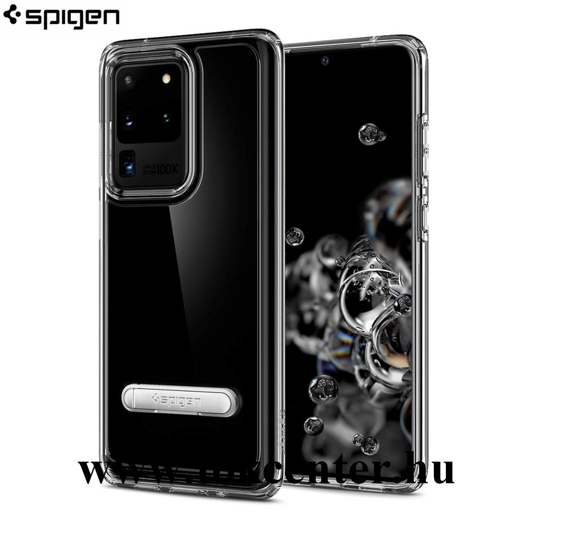Samsung Galaxy S20 Ultra (SM-G988F) / S20 Ultra 5G (SM-G988B) SPIGEN ULTRA HYBRID műanyag telefonvédő (közepesen ütésálló, szilikon keret, kitámasztós, légpárnás keret) ÁTLÁTSZÓ (ACS00715)