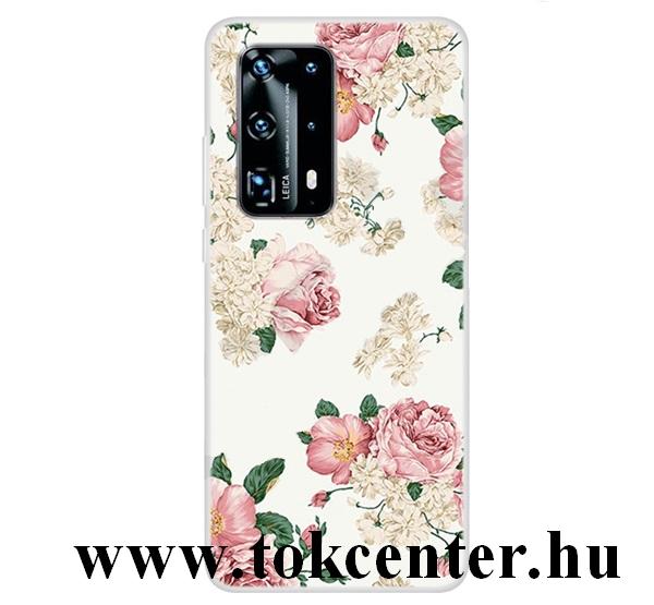 Huawei P40 Szilikon telefonvédő (bazsarózsa minta) FEHÉR