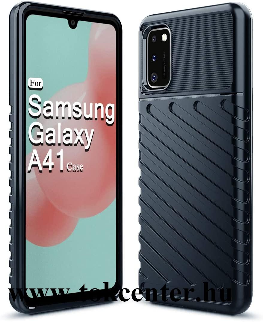 Samsung Galaxy A41 (SM-A415F) Szilikon telefonvédő (közepesen ütésálló, csíkos, dombor minta) SÖTÉTKÉK