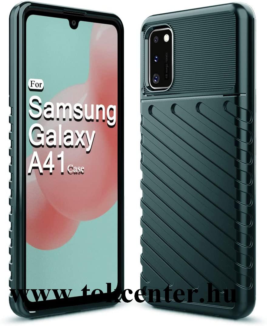 Samsung Galaxy A41 (SM-A415F) Szilikon telefonvédő (közepesen ütésálló, csíkos, dombor minta) SÖTÉTZÖLD