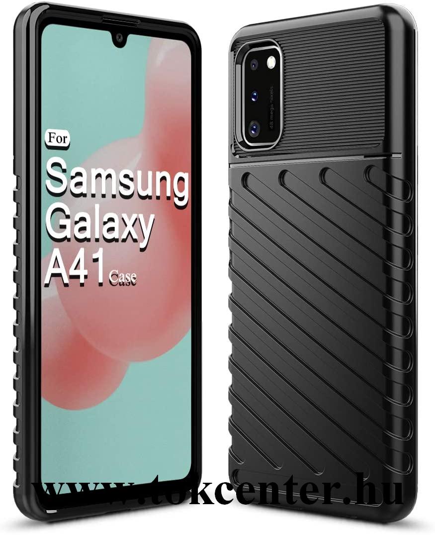 Samsung Galaxy A41 (SM-A415F) Szilikon telefonvédő (közepesen ütésálló, csíkos, dombor minta) FEKETE