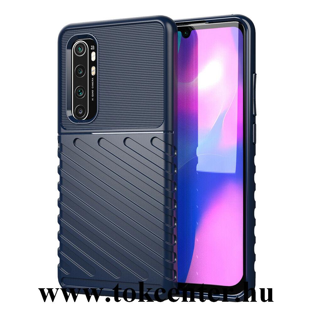 Xiaomi Mi 10 Lite 5G Szilikon telefonvédő (közepesen ütésálló, csíkos, dombor minta) SÖTÉTKÉK