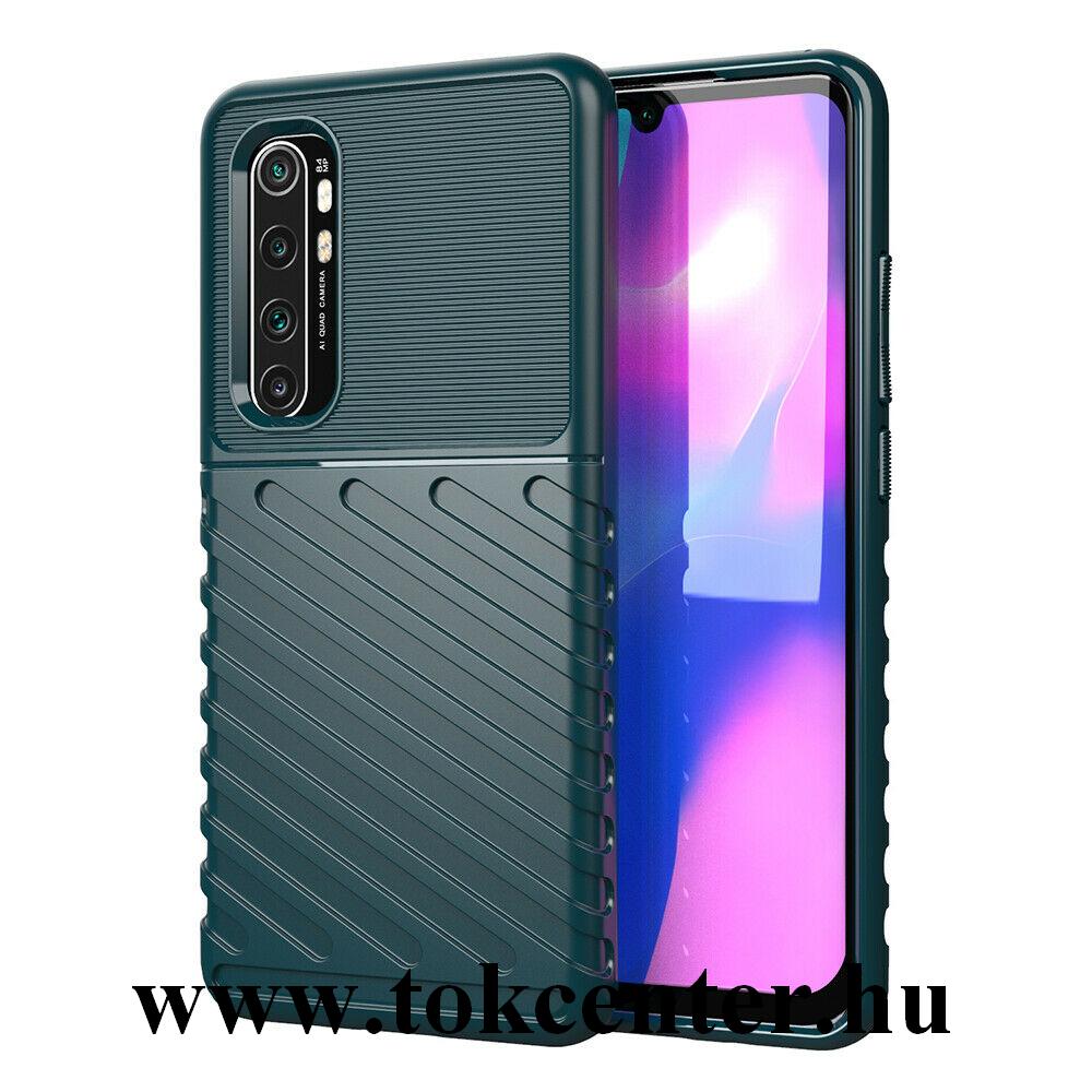 Xiaomi Mi 10 Lite 5G Szilikon telefonvédő (közepesen ütésálló, csíkos, dombor minta) SÖTÉTZÖLD