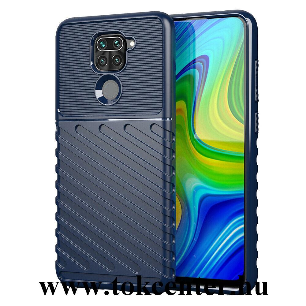 Xiaomi Redmi Note 9 Szilikon telefonvédő (közepesen ütésálló, csíkos, dombor minta) SÖTÉTKÉK