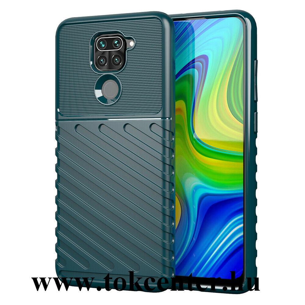 Xiaomi Redmi Note 9 Szilikon telefonvédő (közepesen ütésálló, csíkos, dombor minta) SÖTÉTZÖLD