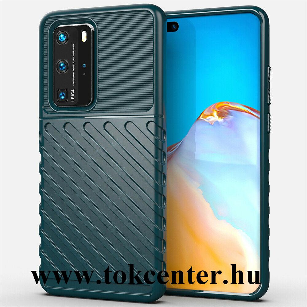 Huawei P40 Pro 5G / Huawei P40 Pro+ 5G Szilikon telefonvédő (közepesen ütésálló, csíkos, dombor minta) SÖTÉTZÖLD
