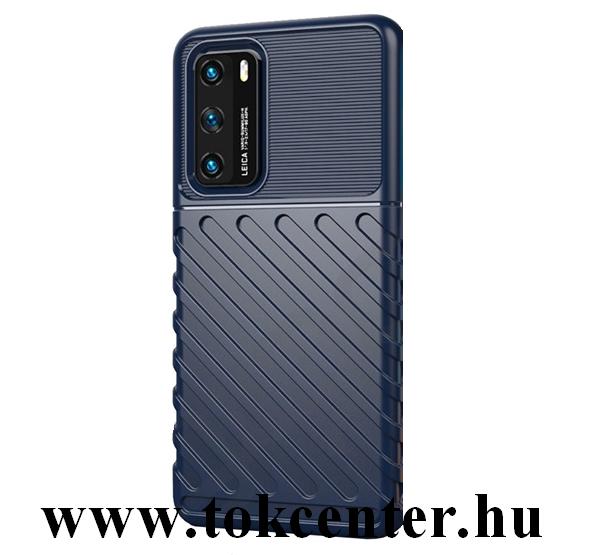 Huawei P40 Szilikon telefonvédő (közepesen ütésálló, csíkos, dombor minta) SÖTÉTKÉK