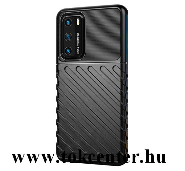 Huawei P40 Szilikon telefonvédő (közepesen ütésálló, csíkos, dombor minta) FEKETE