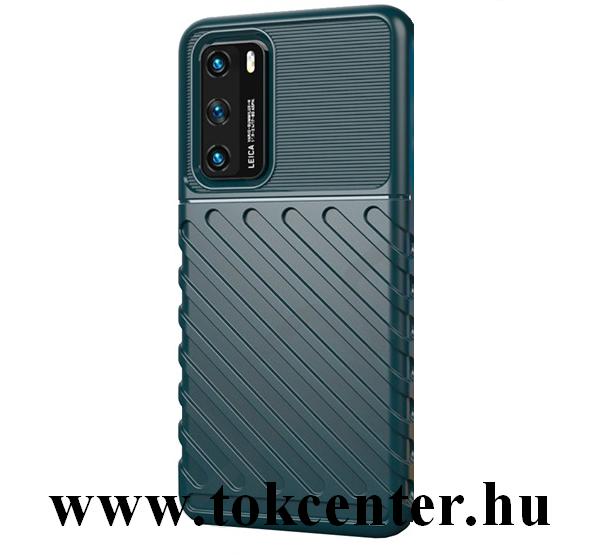 Huawei P40 Szilikon telefonvédő (közepesen ütésálló, csíkos, dombor minta) SÖTÉTZÖLD