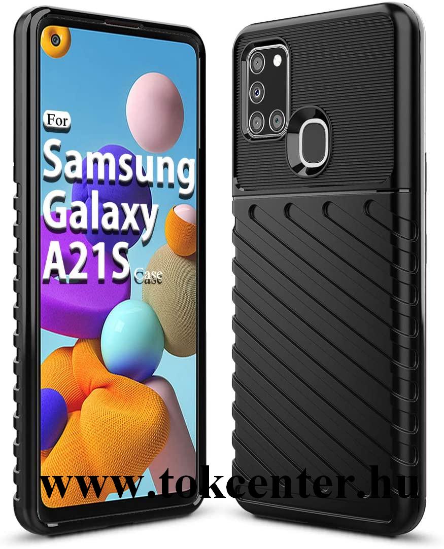 Samsung Galaxy A21s (SM-A217F) Szilikon telefonvédő (közepesen ütésálló, csíkos, dombor minta) FEKETE