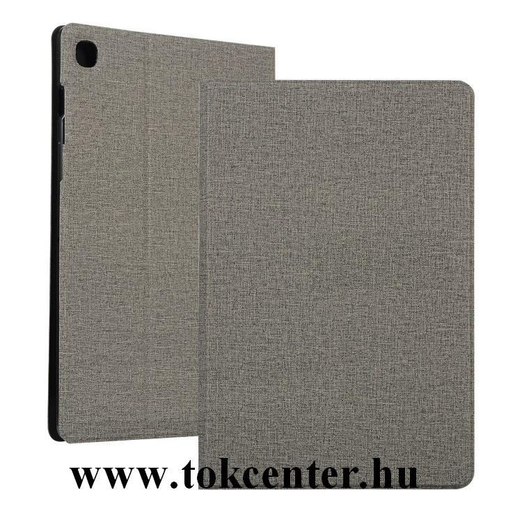 Samsung Galaxy Tab S6 Lite 10.4 LTE (SM-P615) / Tab S6 Lite 10.4 WIFI (SM-P610) Tok álló, bőr hatású (FLIP, oldalra nyíló, asztali tartó funkció, textil hatás) SZÜRKE