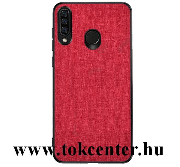 Huawei Y6p Műanyag telefonvédő (közepesen ütésálló, szilikon keret, textil hátlap) PIROS